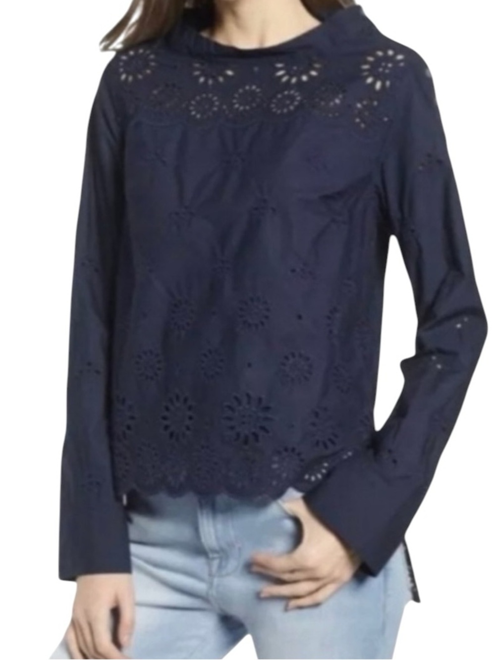 NEW JCREW $98 Funnelneck shirt in eyelet 0